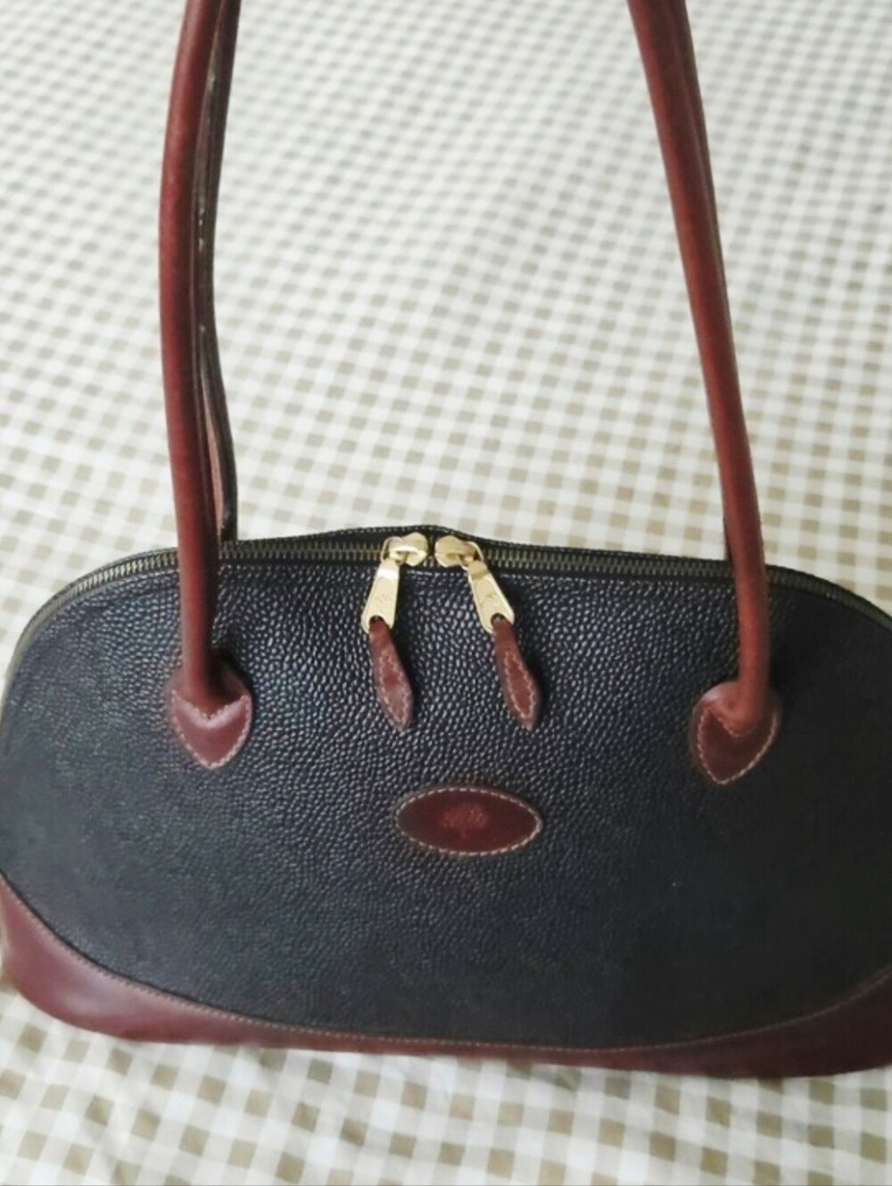 Vintage Mulberry Black & Brown Leather Shoulder Satchel Bag - Like New